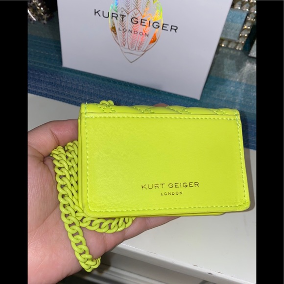 NWT KURT GEIGER LONDON Micro Kensington Neon Yellow Leather Crossbody - Picture 4 of 8